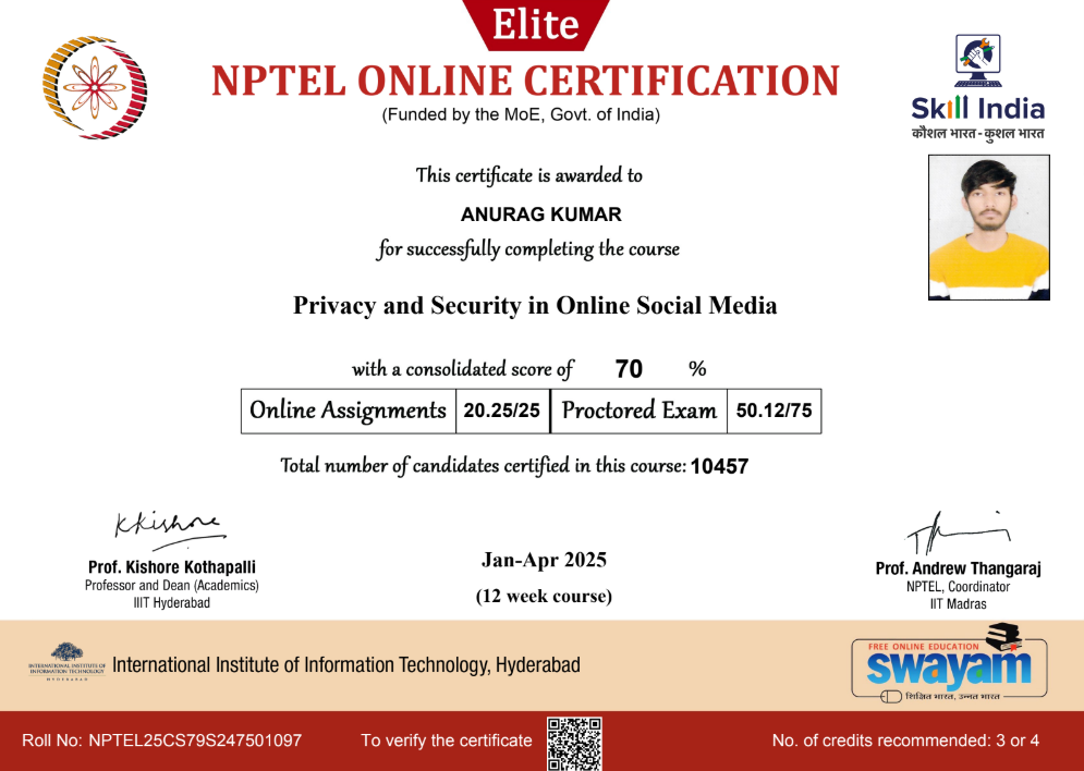 Privacy and Security Certificate